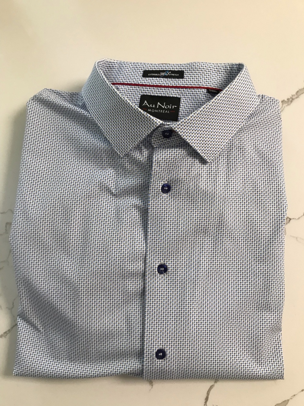 Au Noir Men's Blue Micro-Pattern Dress Shirt 7 / 3XL Montreal